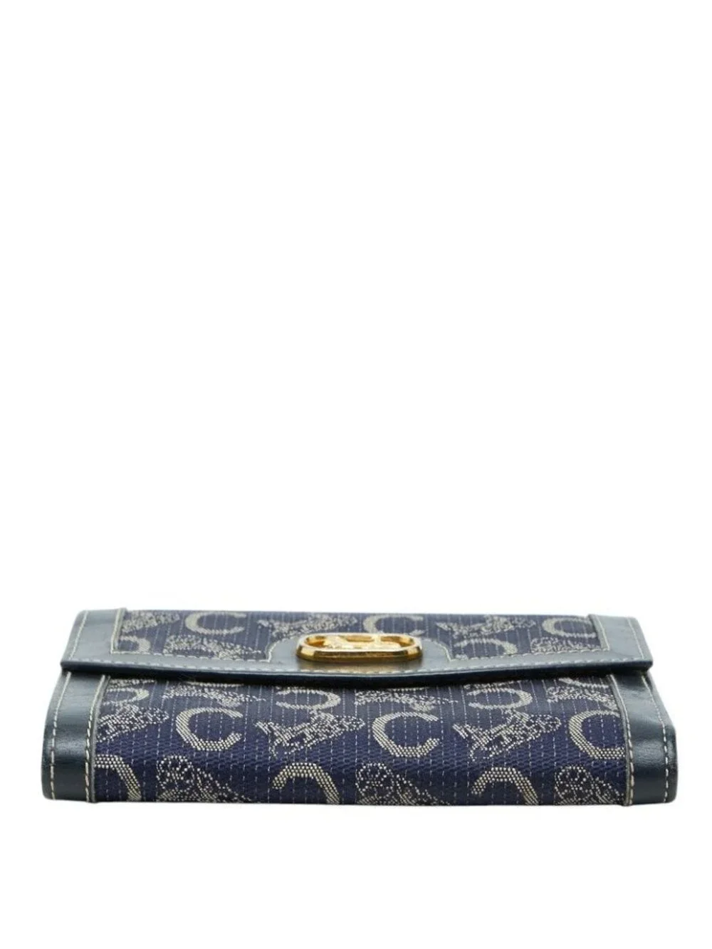 Celine C Saluki Bifold Wallet Navy Canvas Leather